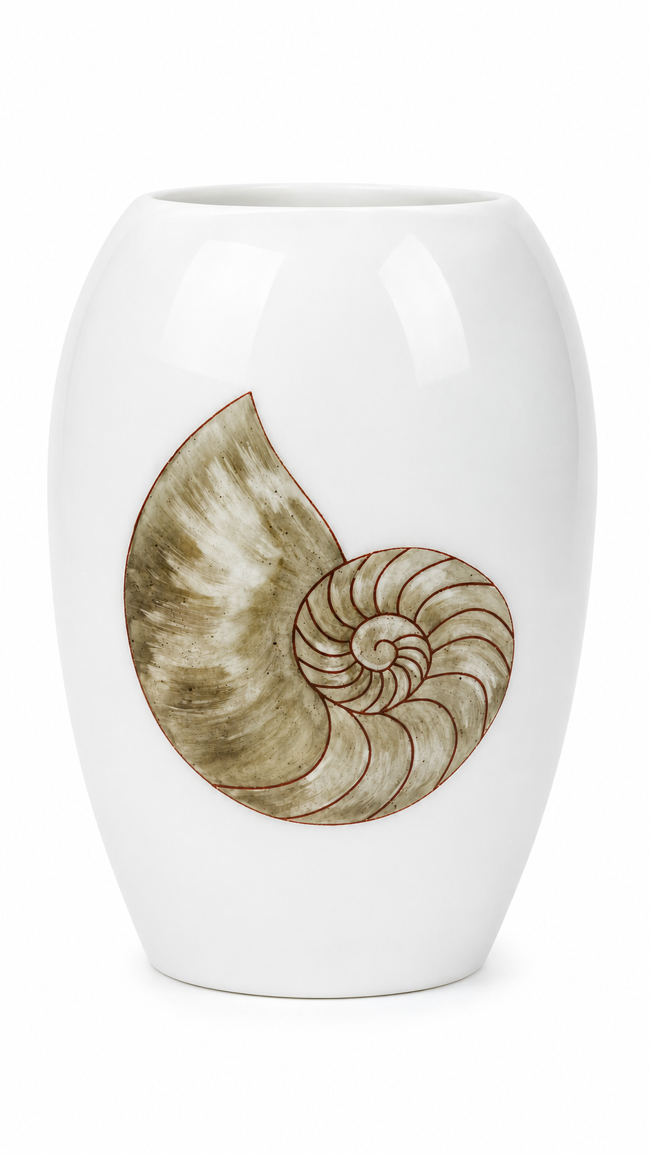 Hand-Painted Nautilus Shell Porcelain Vase | Coastal Beach House Décor