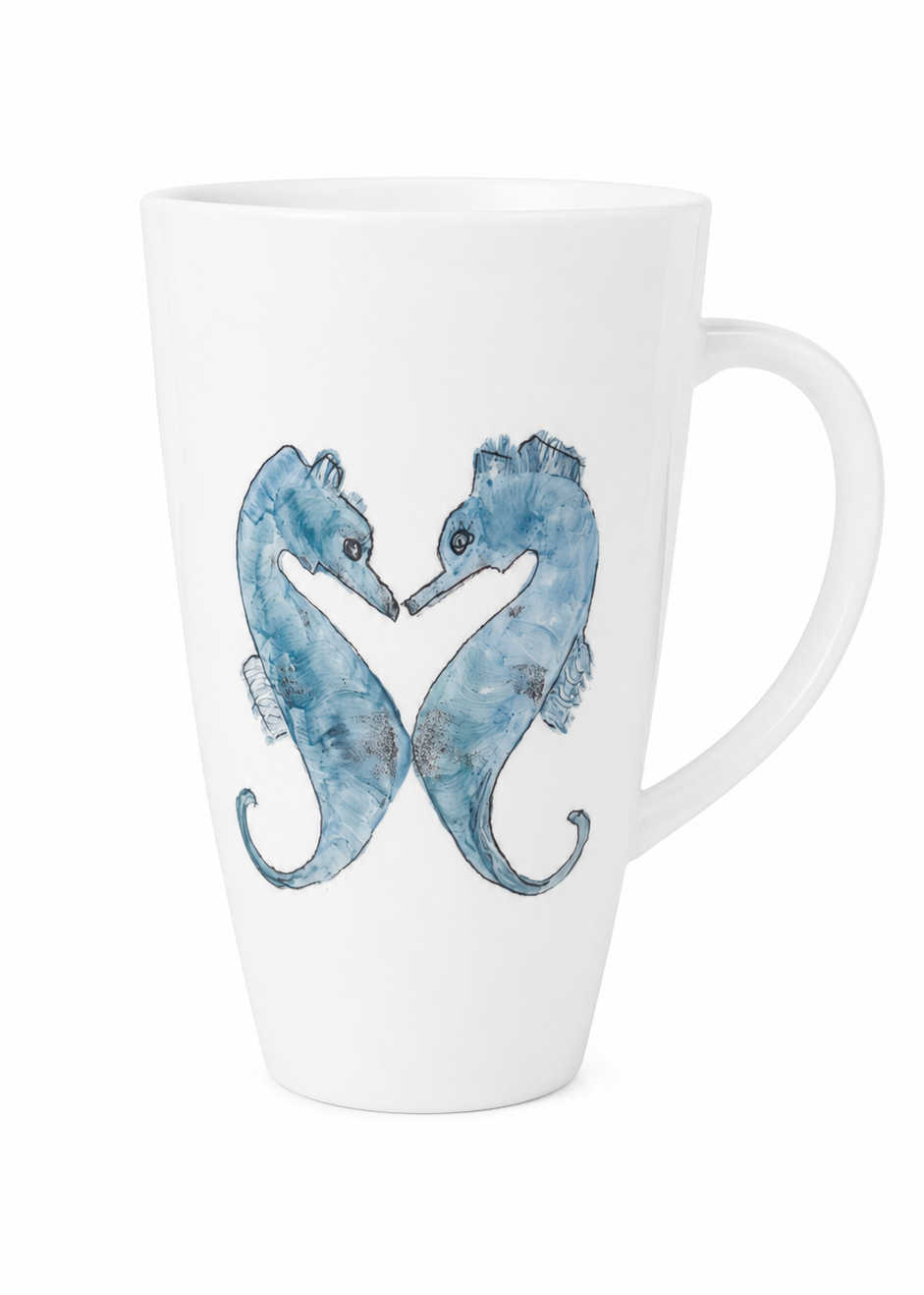 Hand-Painted Blue Seahorse Latte Mug – Coastal Coffee Cup for Beach Lovers