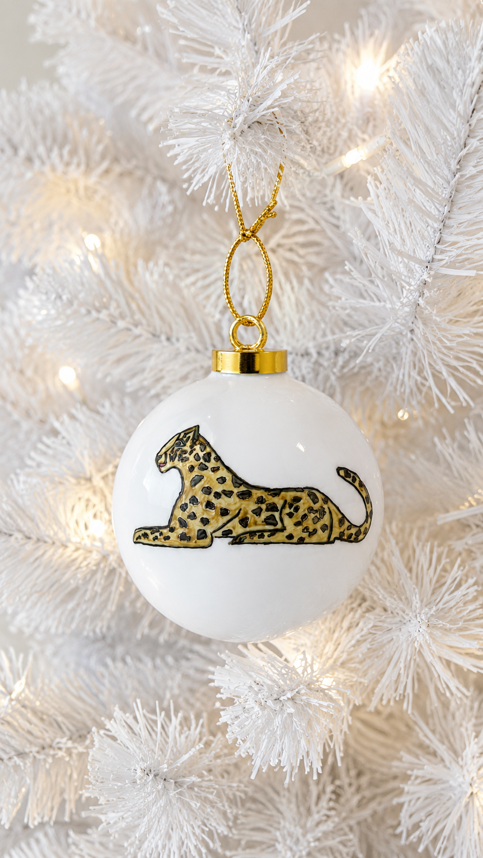 Hand-Painted Jaguar Porcelain Christmas Ornament