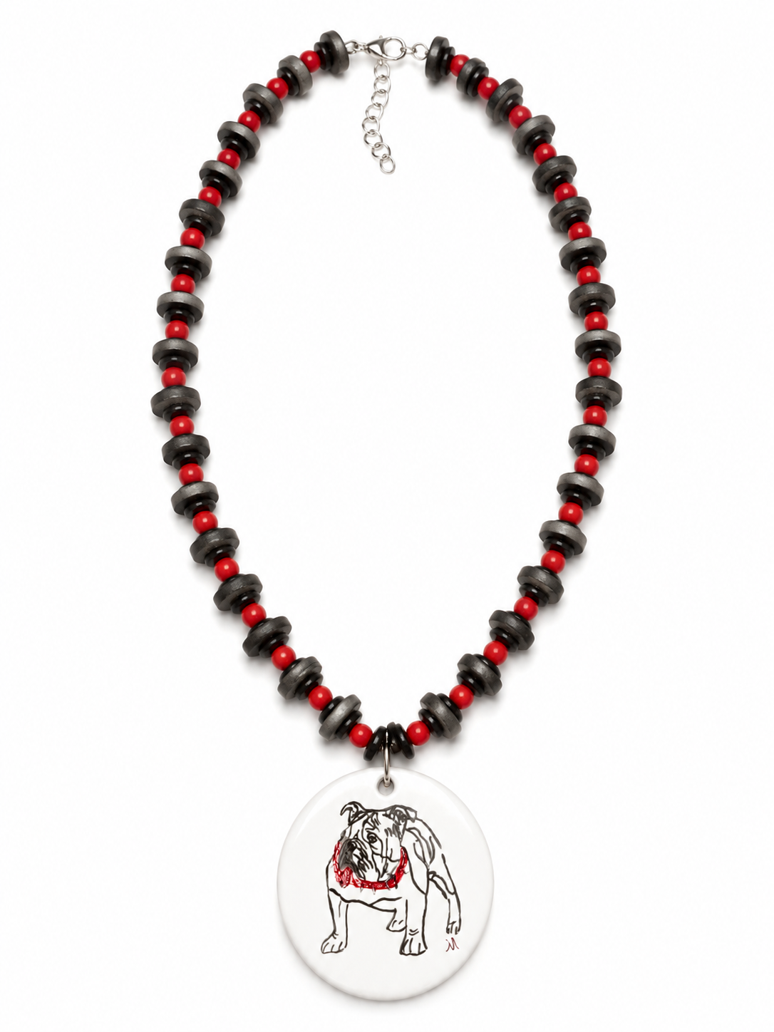 Hand-Painted Bulldog Porcelain Pendant Necklace