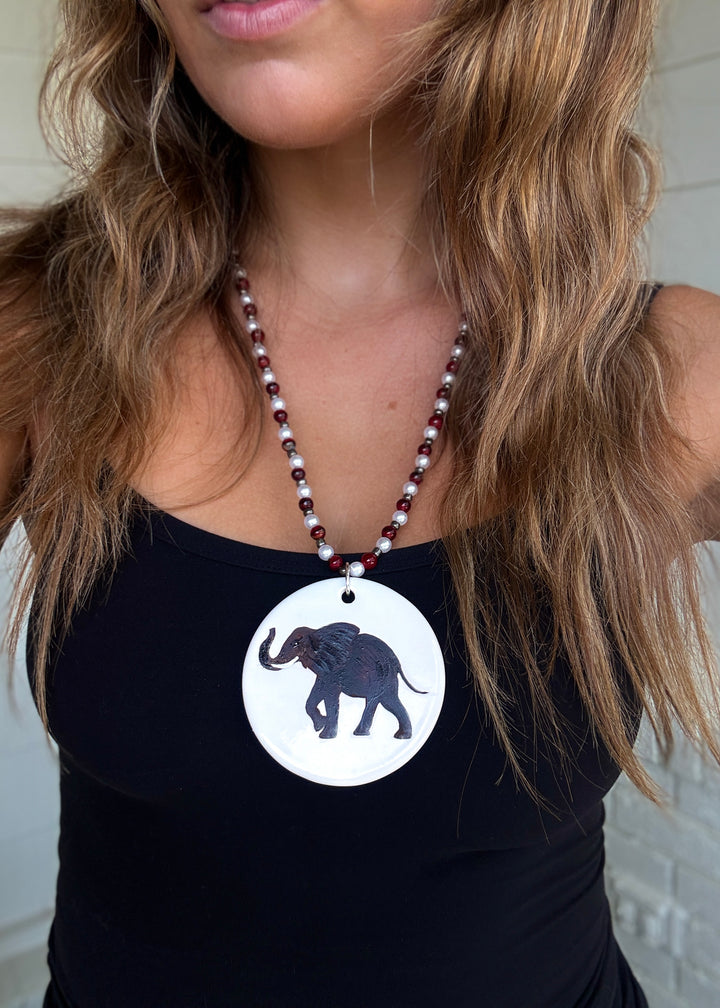 Elephant Game Day Necklace Crimson White Football Mascot