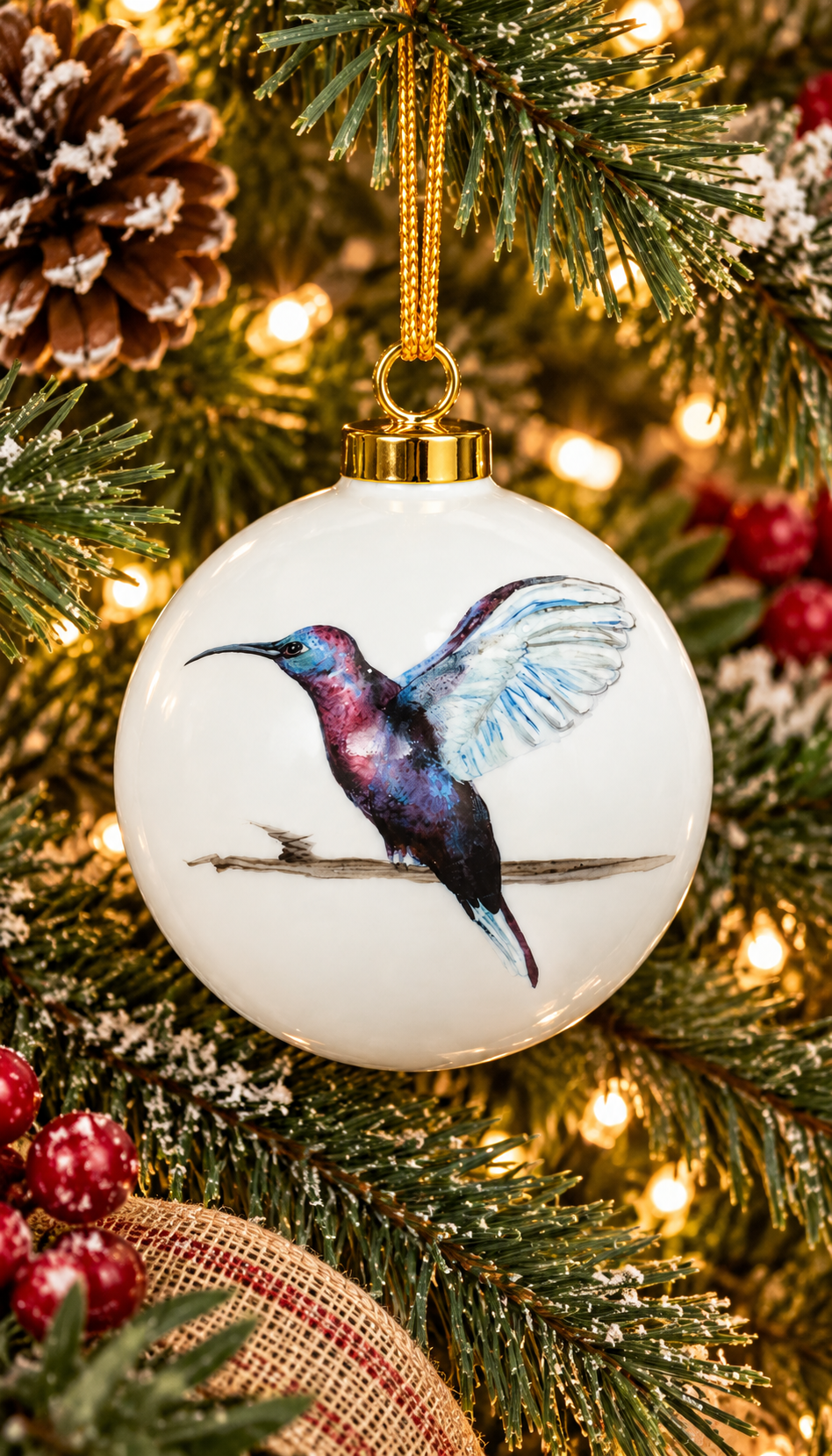 Hummingbird Porcelain Christmas Ornament