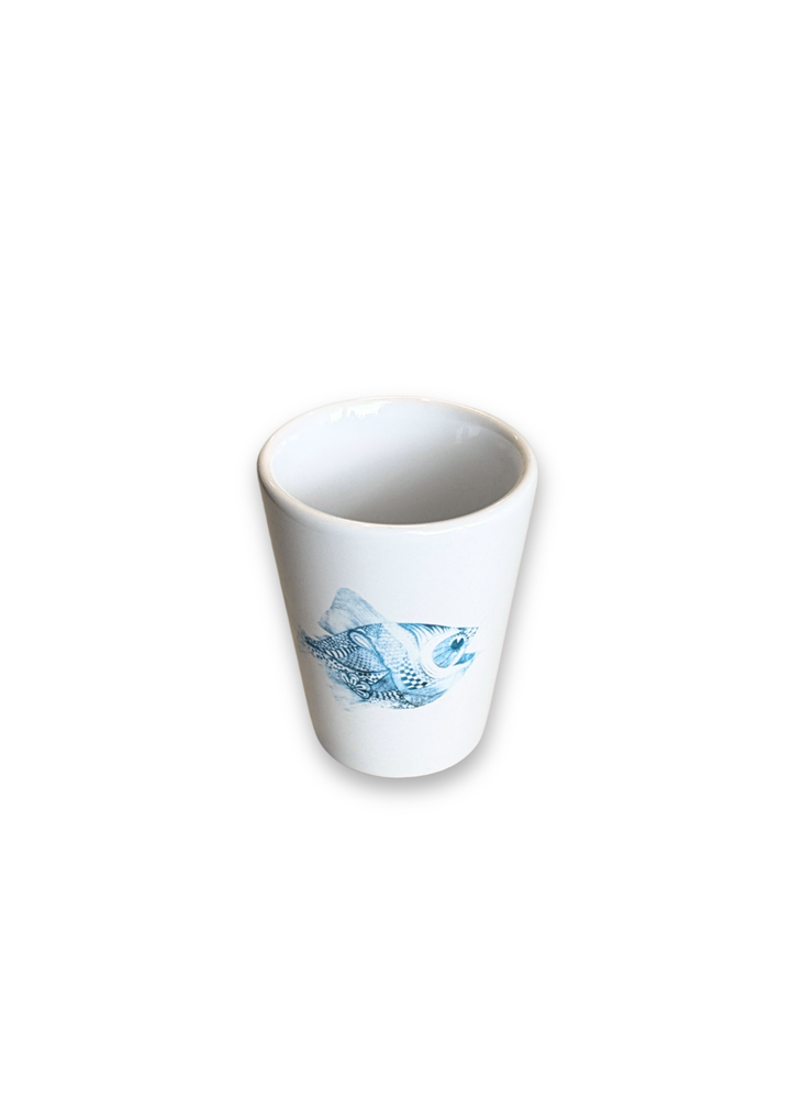 Coastal Blue Fish Porcelain Ceramic Shot Glass