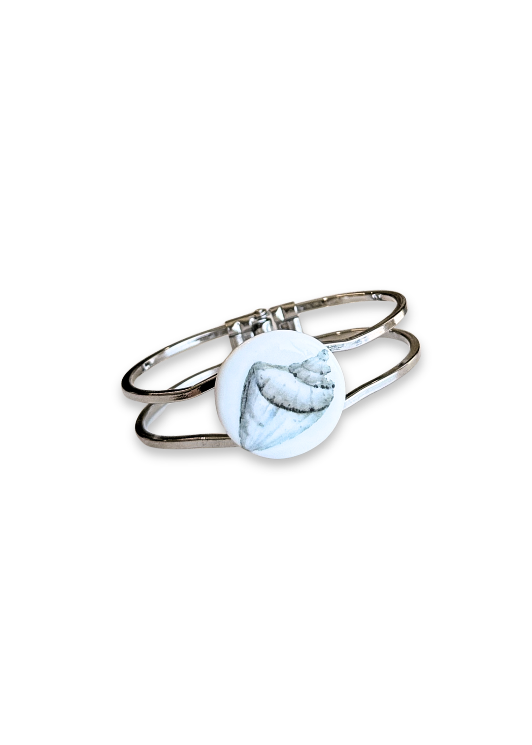 Coastal Seashell Porcelain Clasp Silver Bracelet
