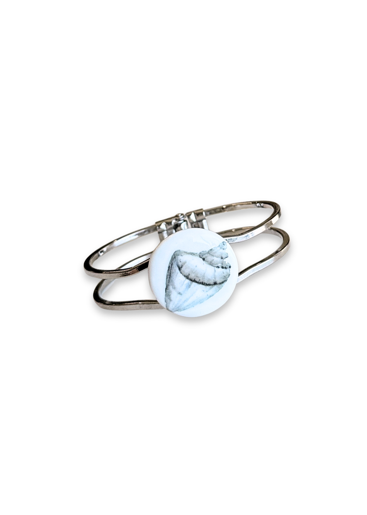 Coastal Seashell Porcelain Clasp Silver Bracelet