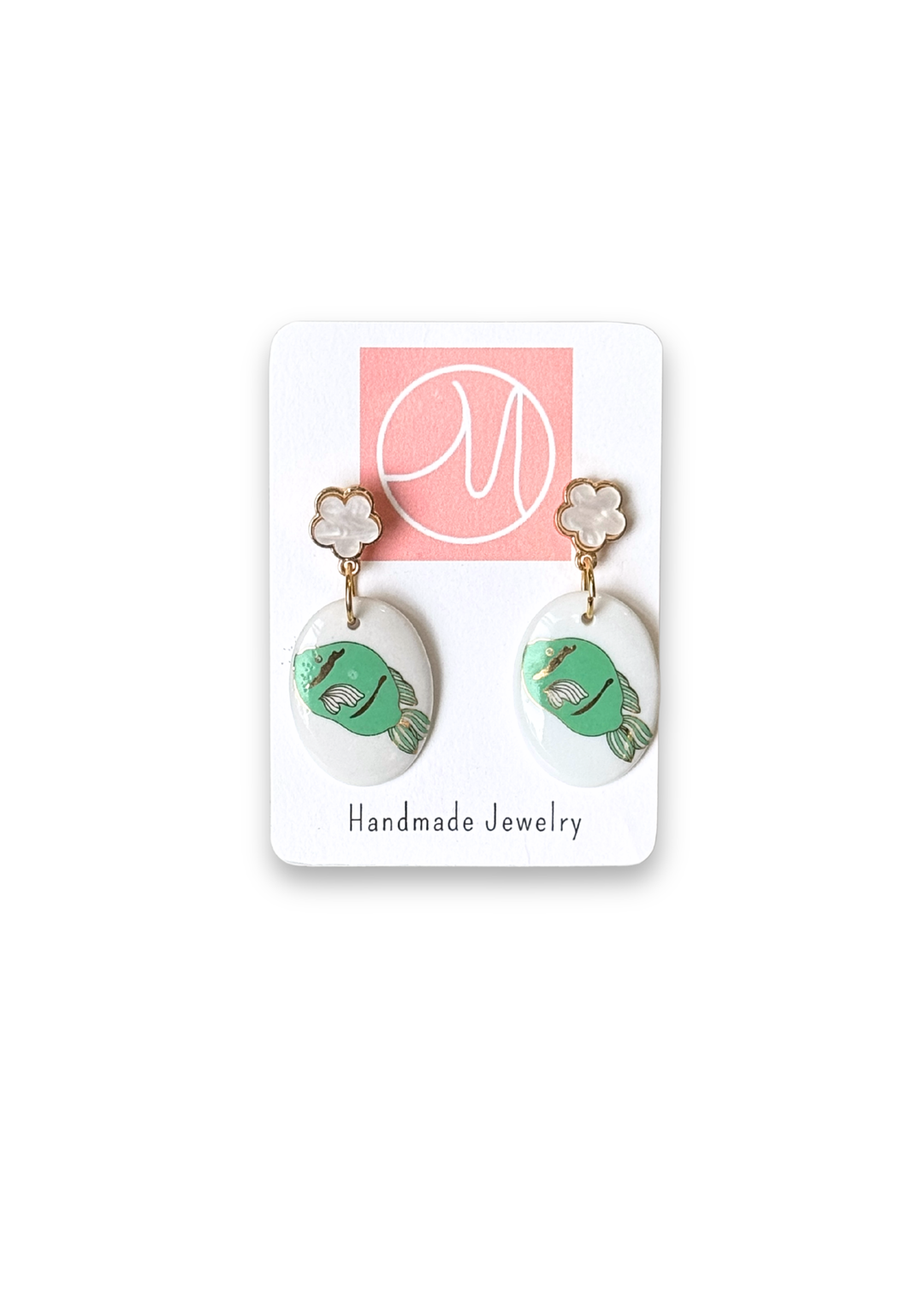 Green Fish Porcelain Drop Earrings