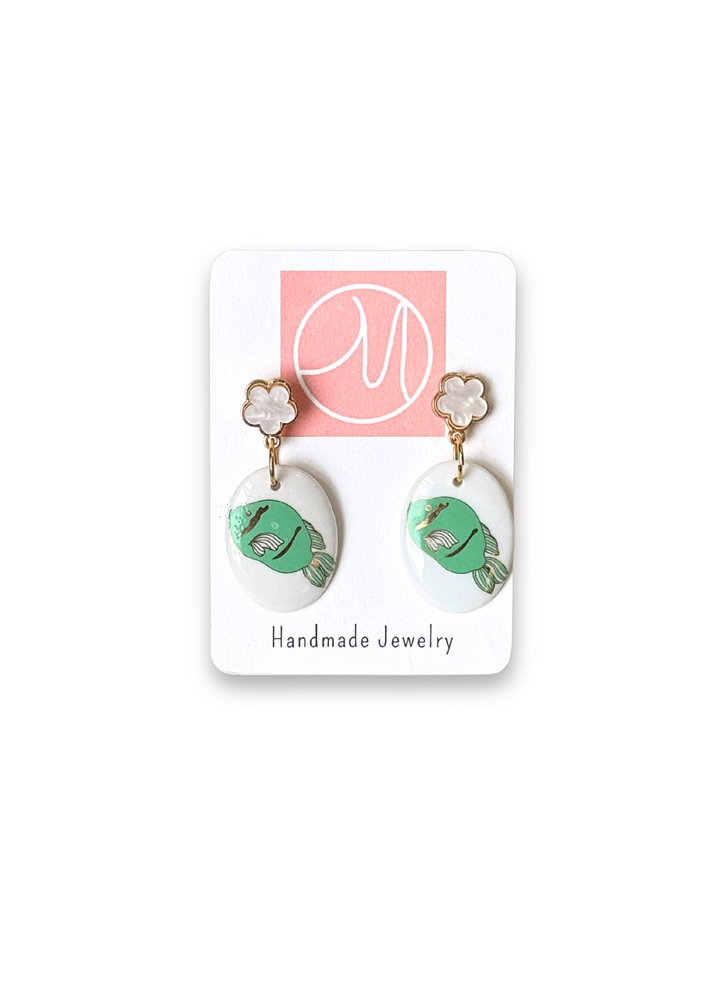 Green Fish Porcelain Drop Earrings