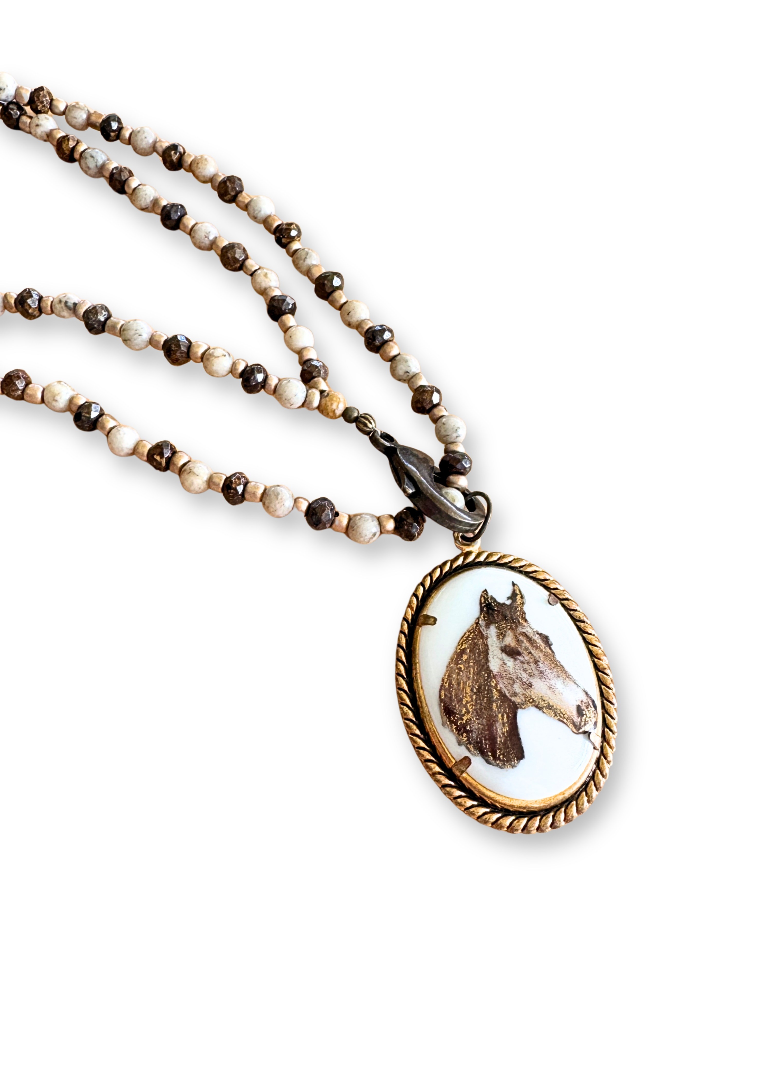 Horse Porcelain Pendant Beaded Necklace
