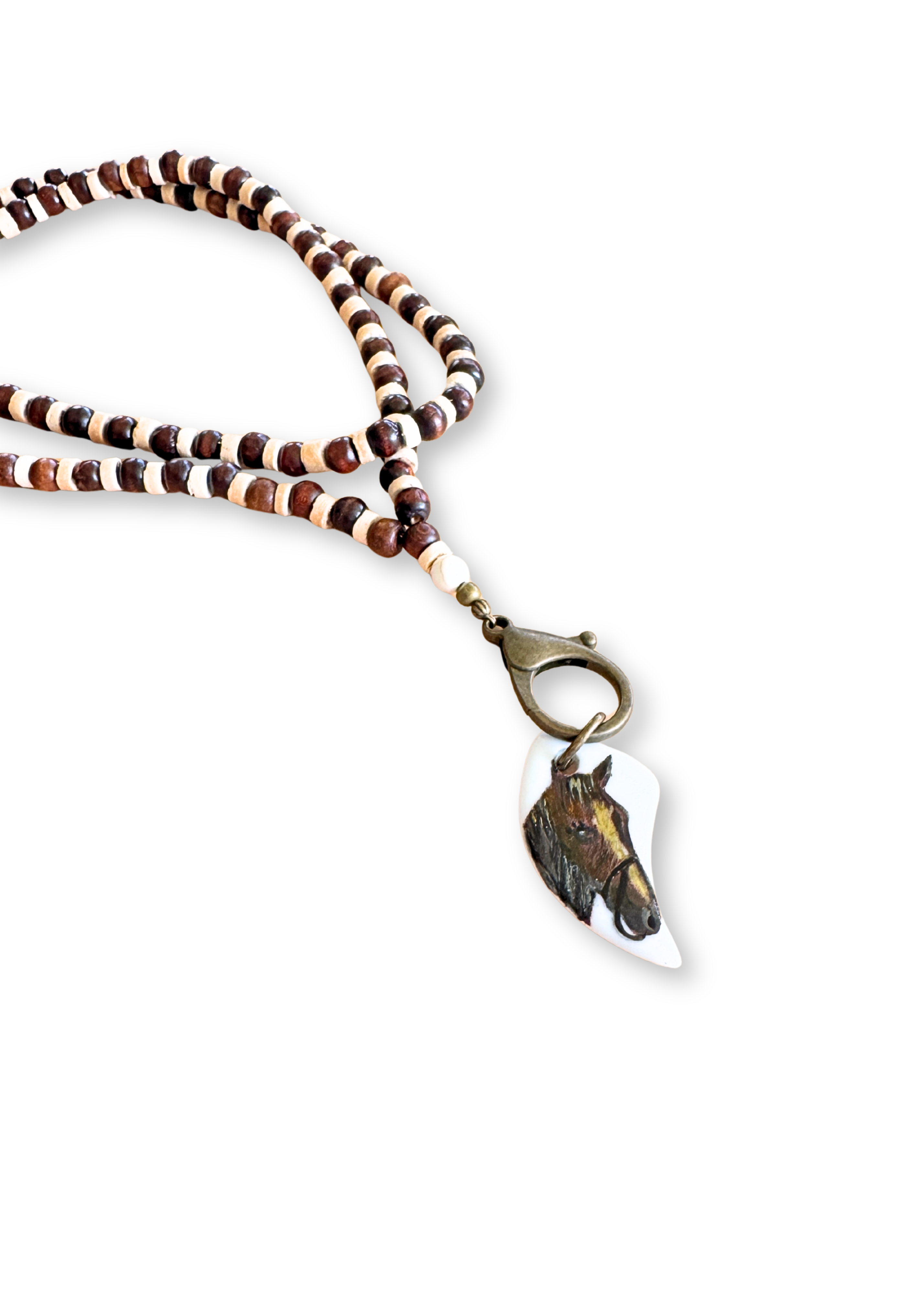 Horse Porcelain Pendant Beaded Necklace