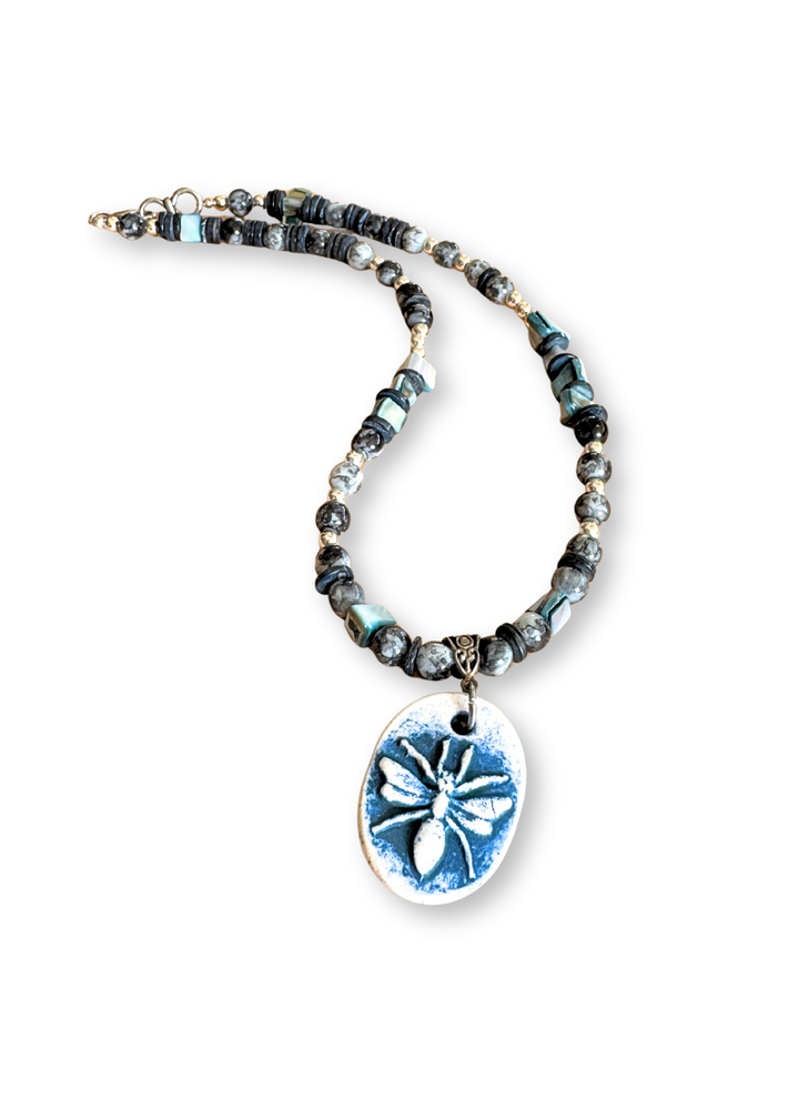Dragonfly Porcelain Pendant Beaded Necklace