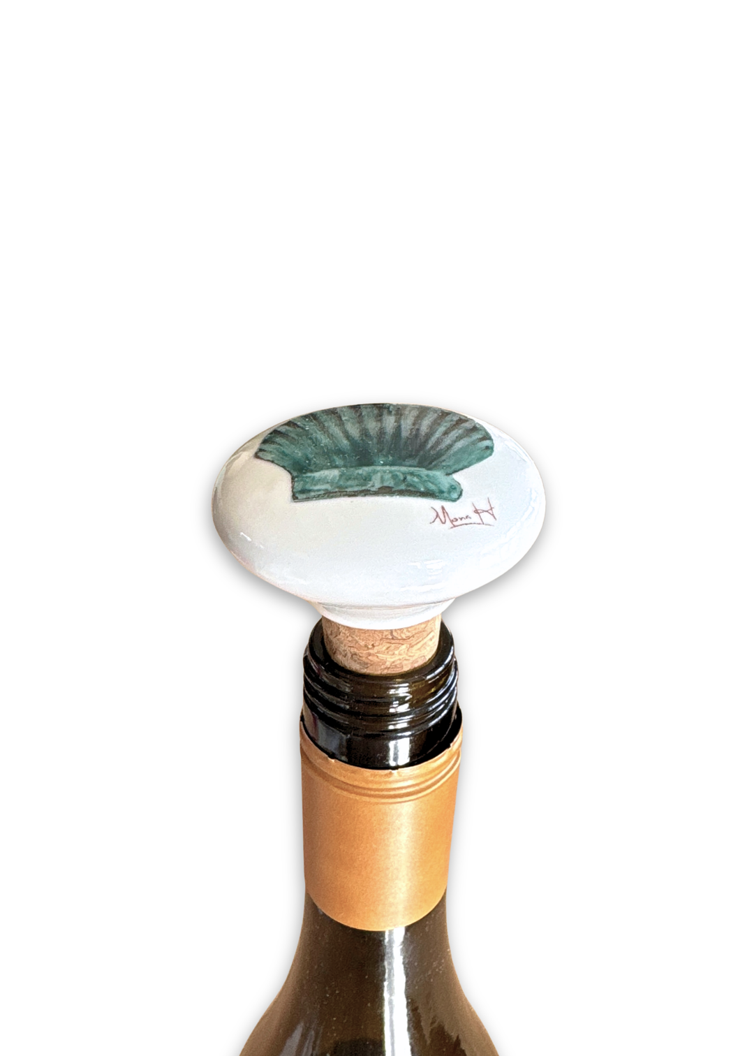Shell Painted on a Ceramic Porcelain Wine Cork Stopper Barware