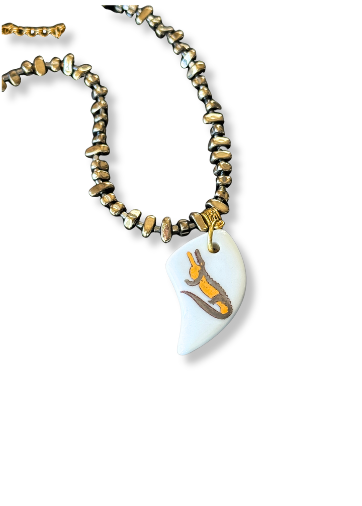 Hand Painted Porcelain Pendent Gator Game Day Necklace