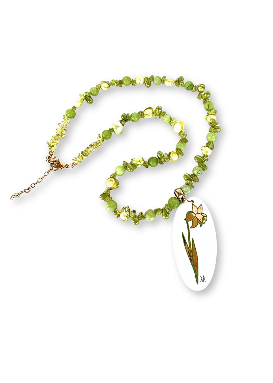 Daffodil Porcelain Pendant Beaded Necklace