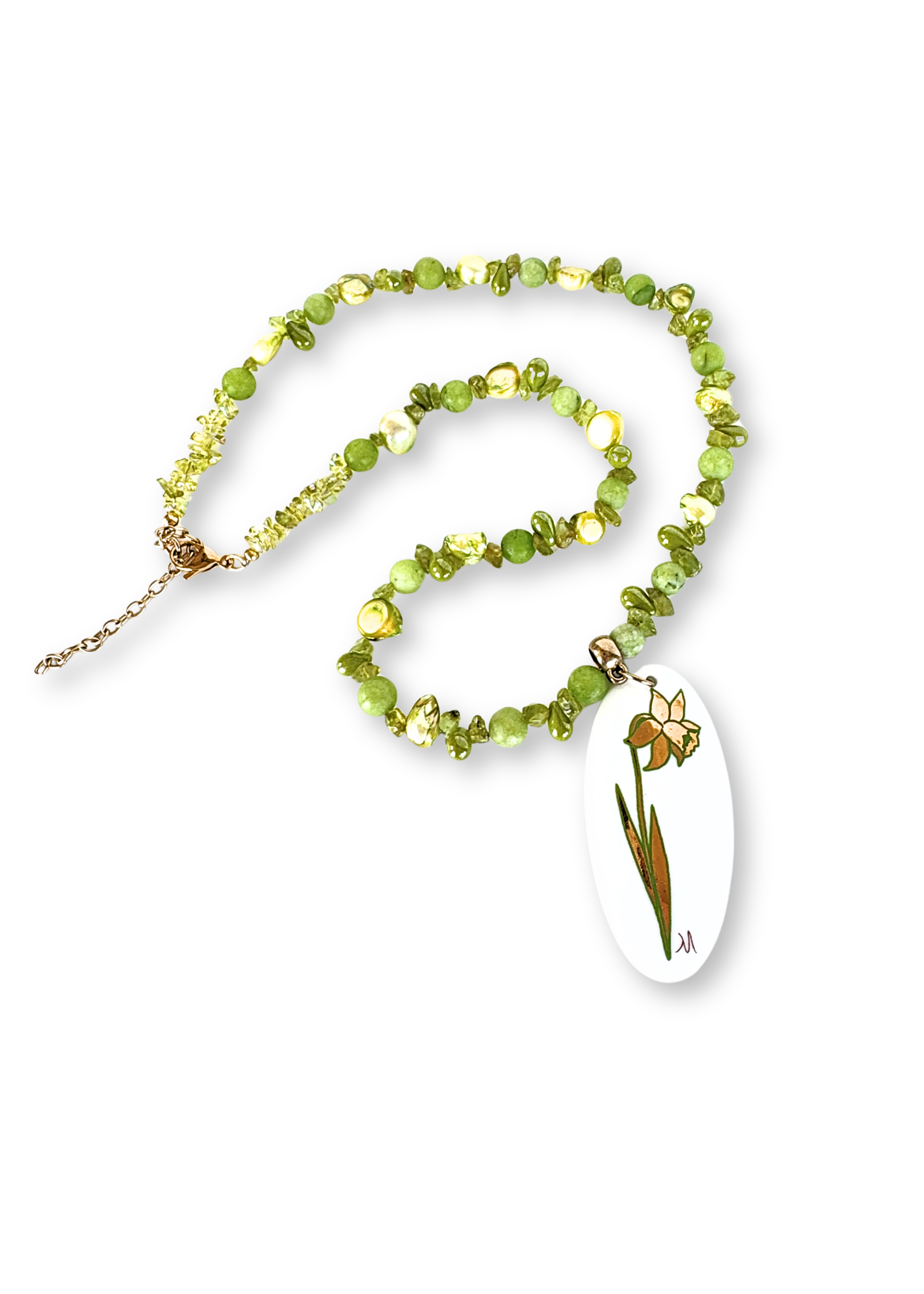 Daffodil Porcelain Pendant Beaded Necklace