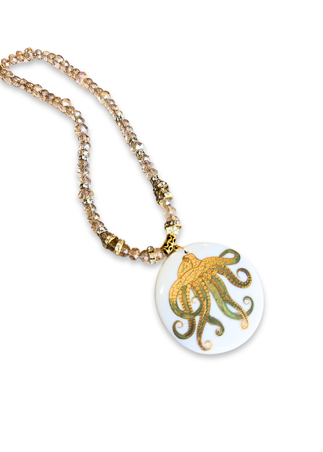 Coastal Gold Octopus Sea Life Porcelain Pendent Necklace
