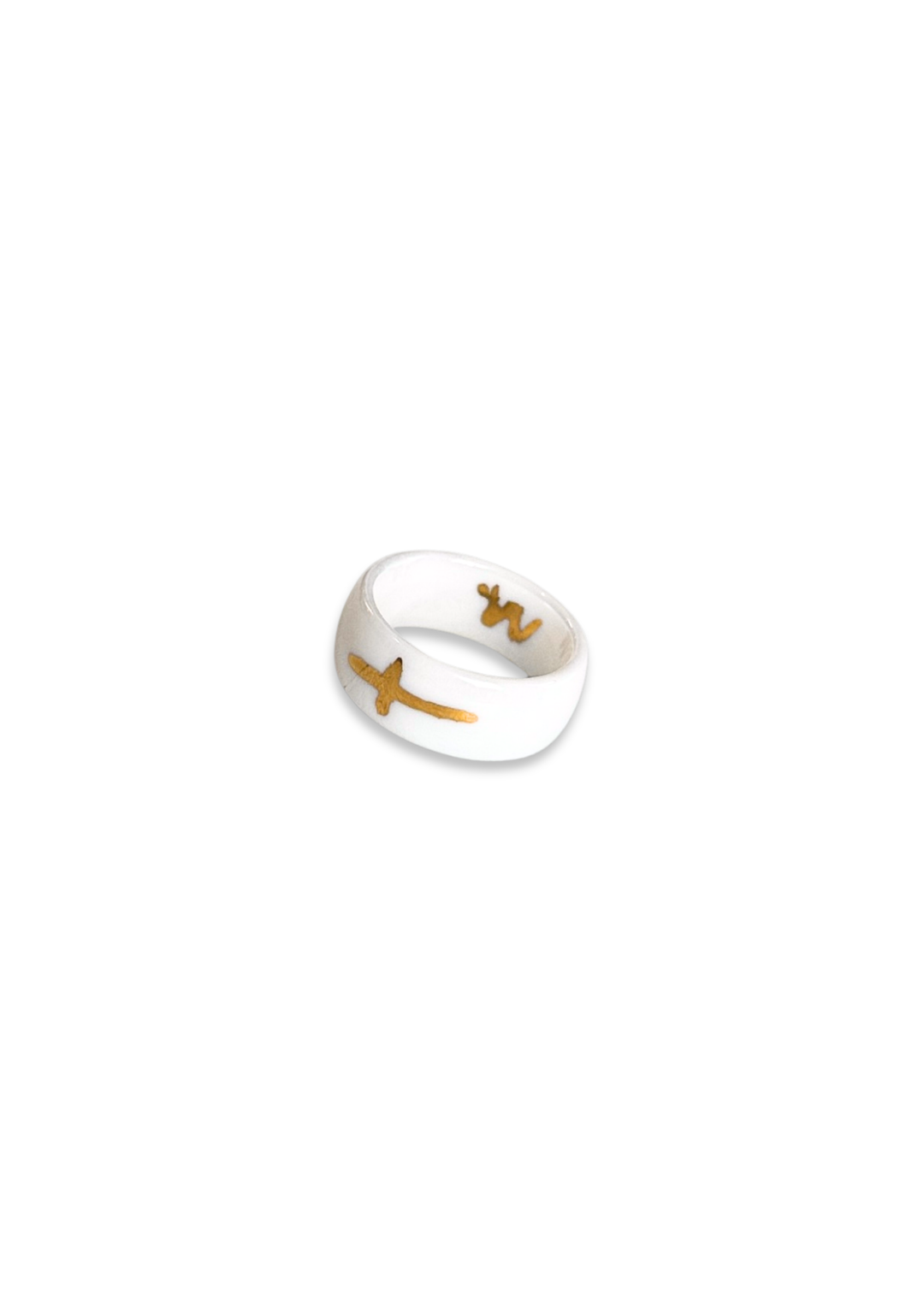 Hand-Painted Cross painted in gold Porcelain Ring