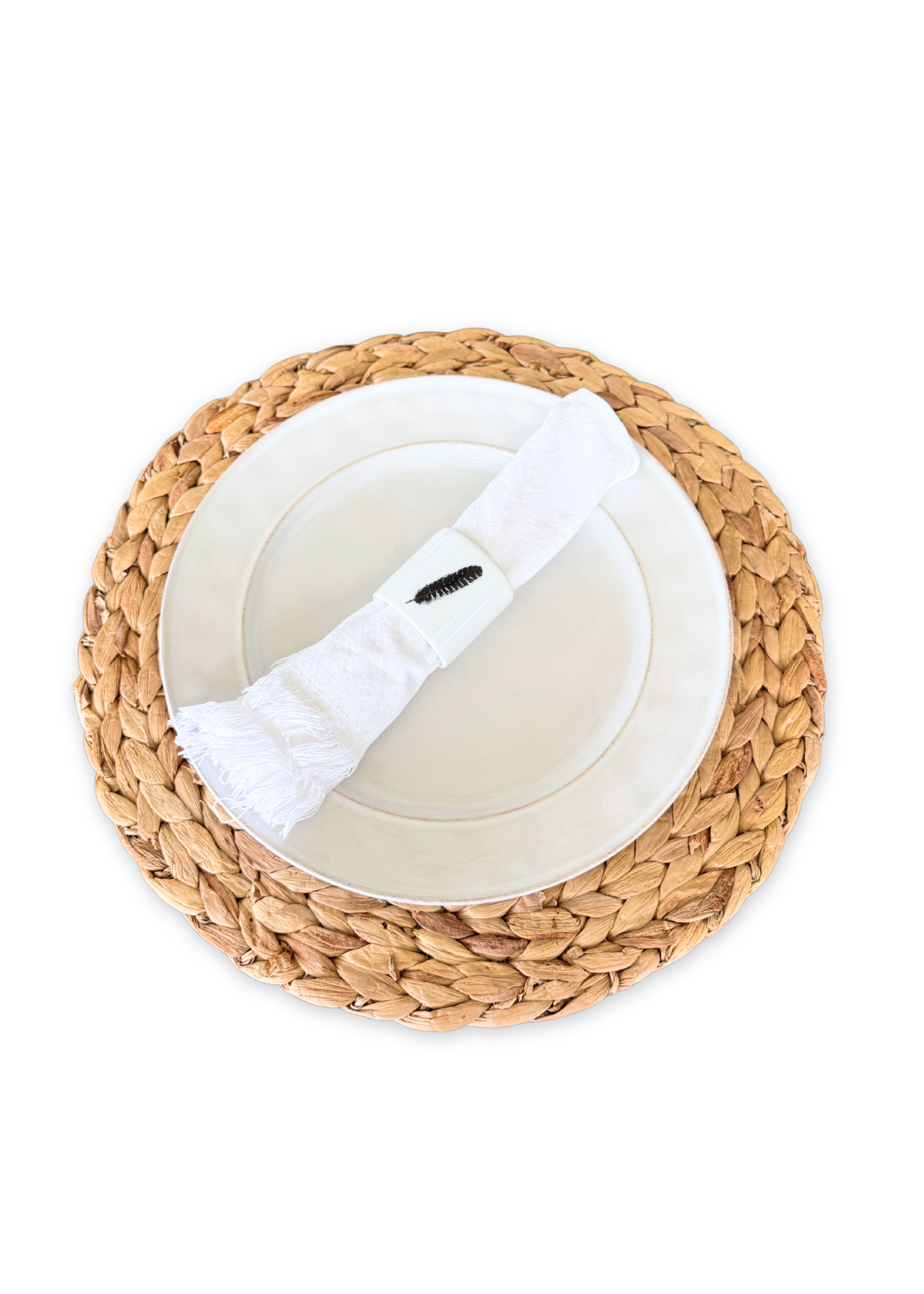 Black Feather Porcelain Napkin Rings Set of 6