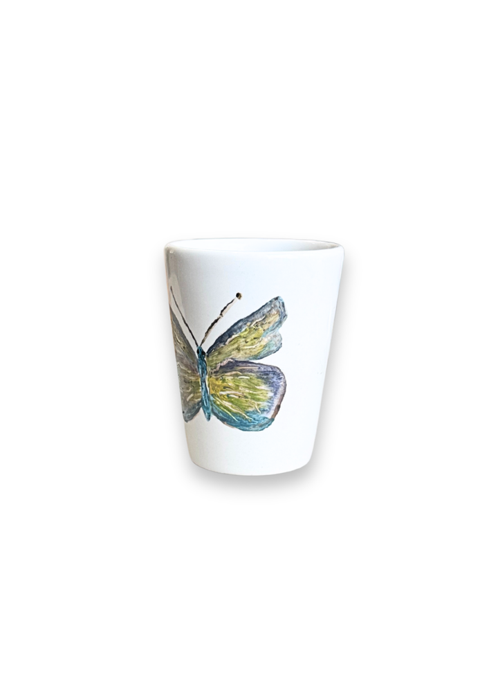 Blue Meadow Butterfly Porcelain Shot Glass
