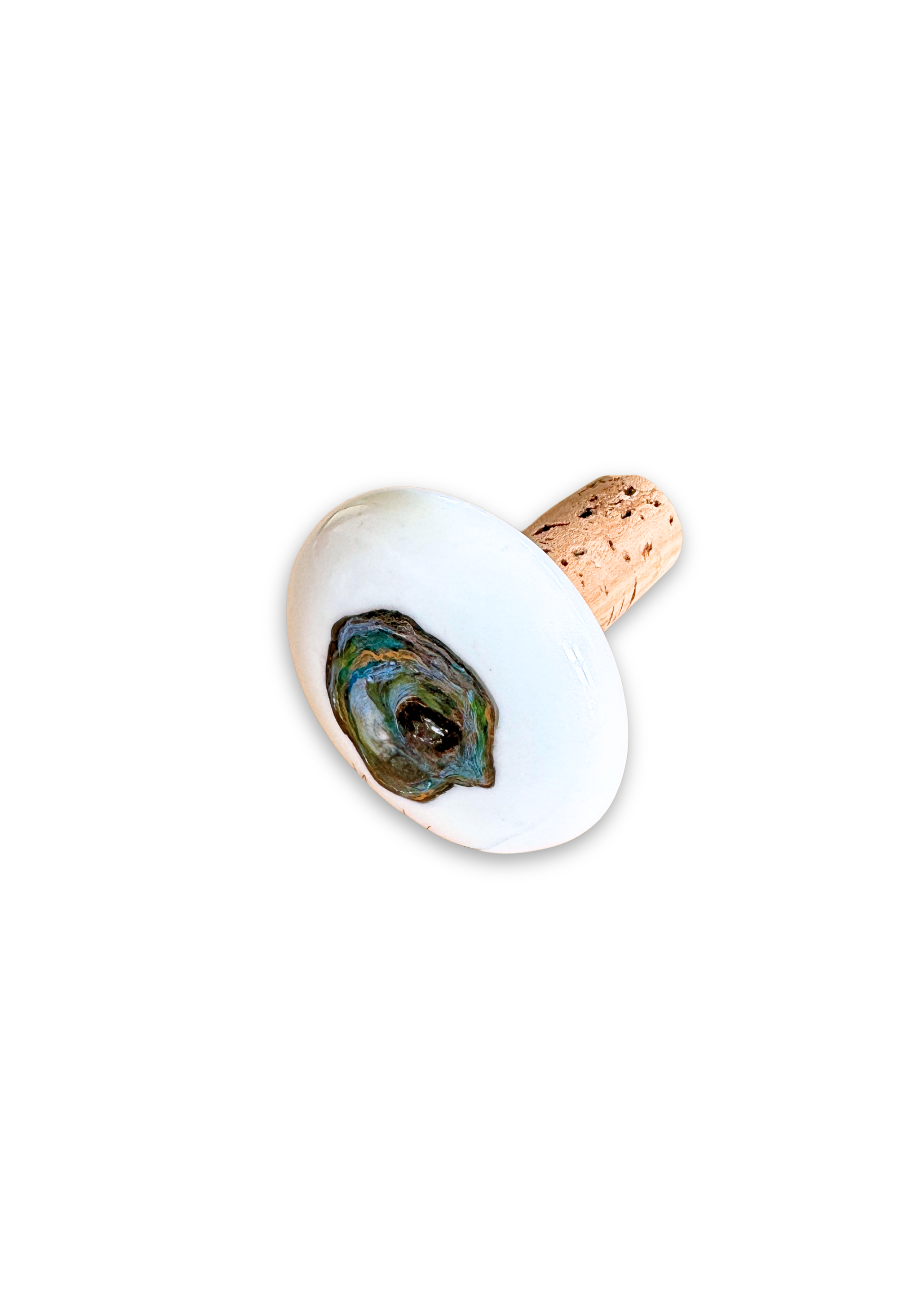 Oyster Painted on a Porcelain Ceramic Wine Cork Stopper Barware