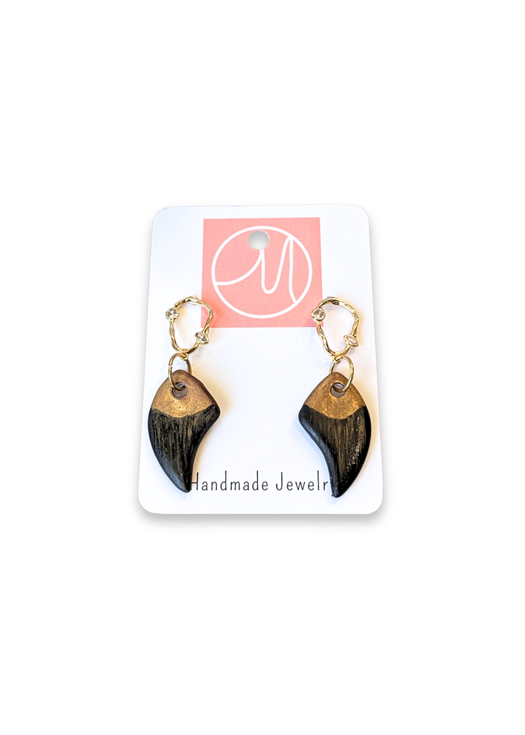 Coastal Shark Tooth Black and Gold Dangle Earrings