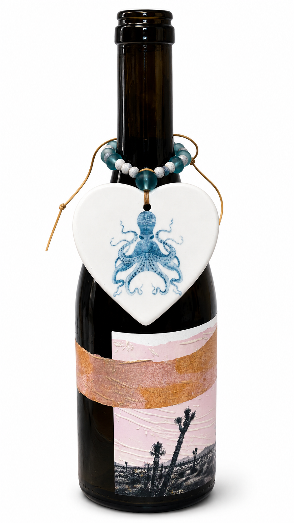 Blue Octopus Porcelain Wine Bottle Gift Tag