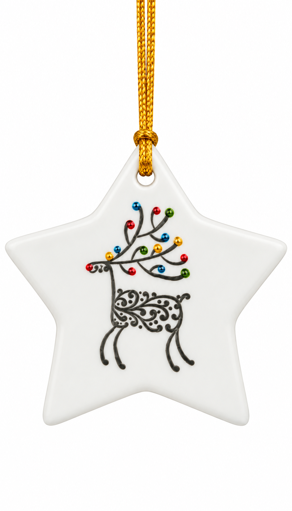 Jeweled Reindeer Porcelain Star Christmas Ornament-Hand Painted