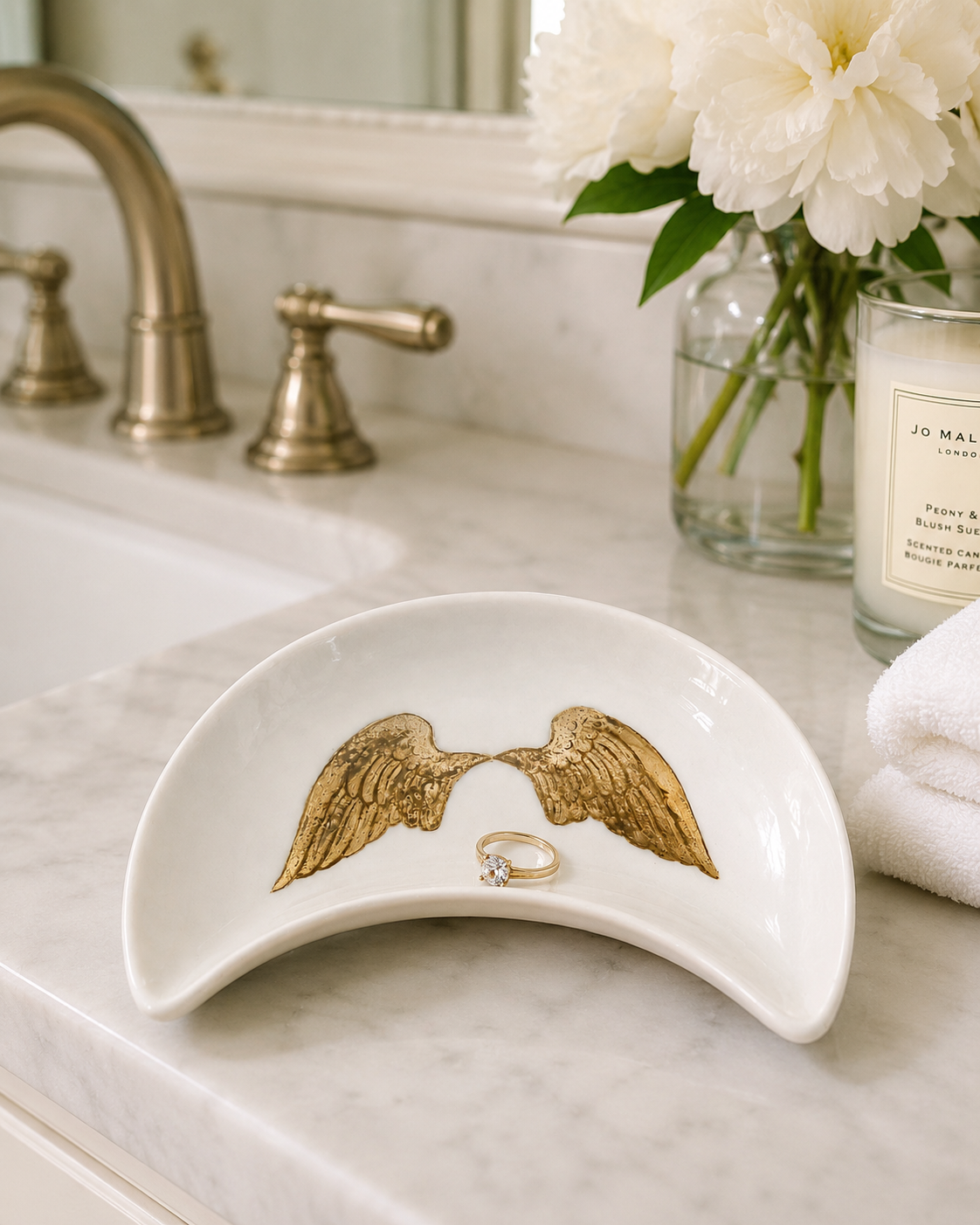 Hand-Painted Angel Wings Porcelain Ring Dish