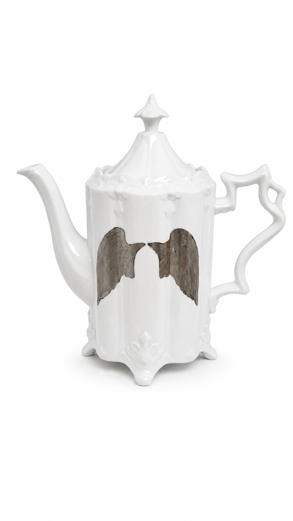 Hand-Painted Angel Wing Porcelain Teapot