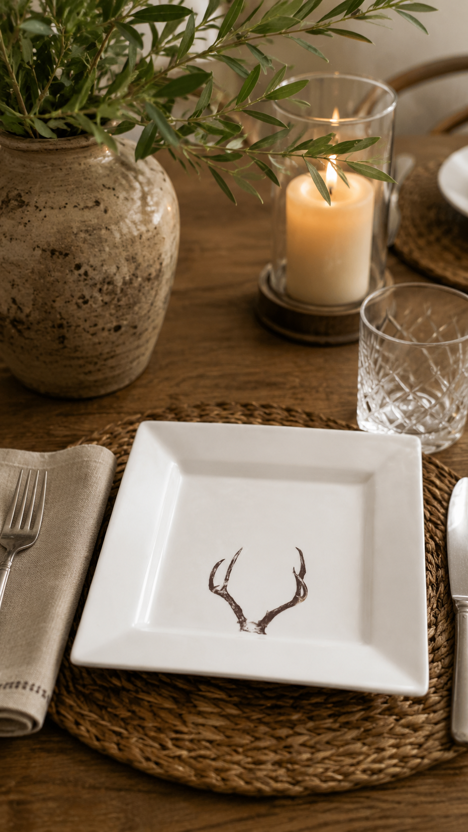 Hand-Painted Porcelain Antler Plate Set of two