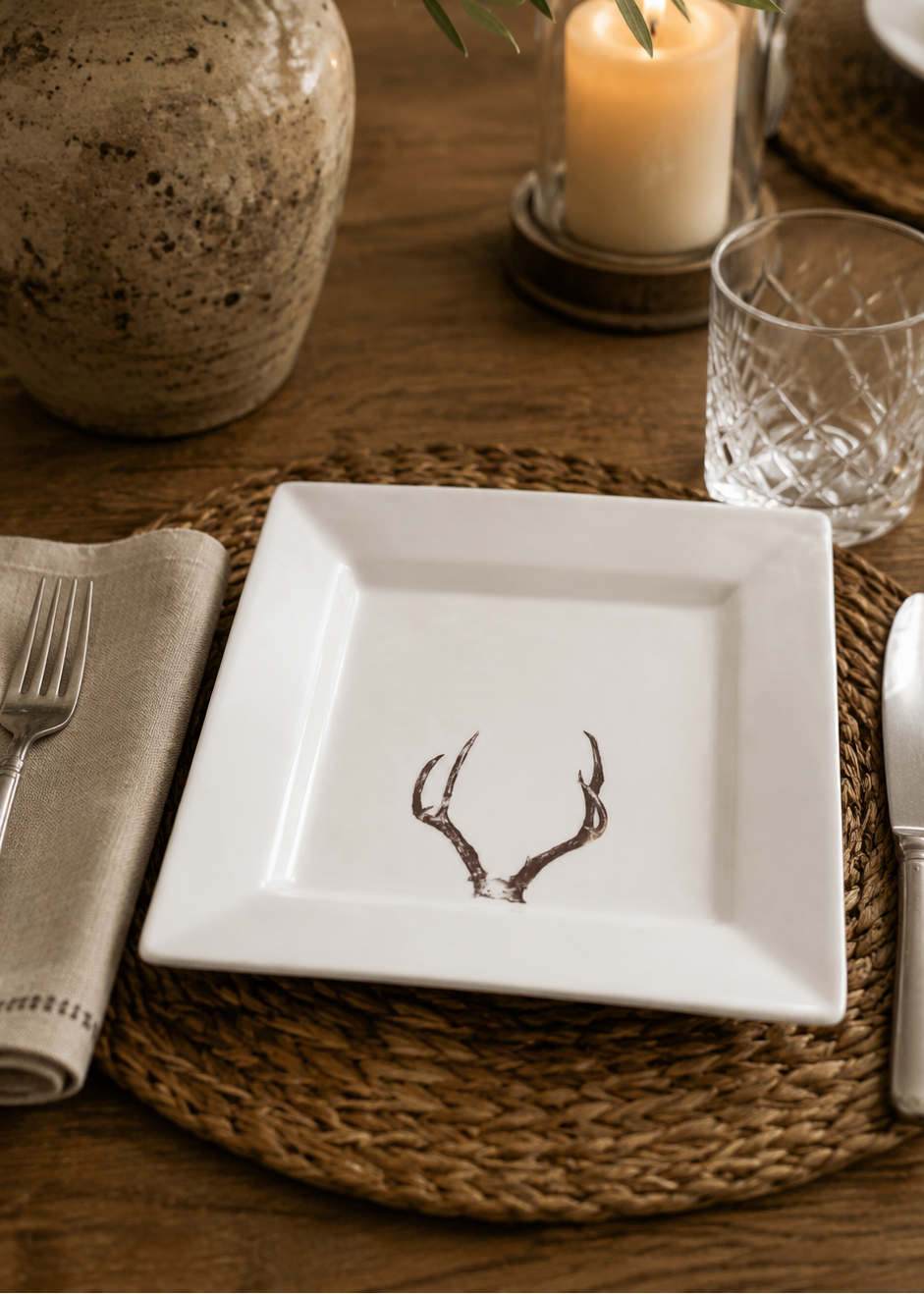 Hand-Painted Porcelain Antler Plate Set of two