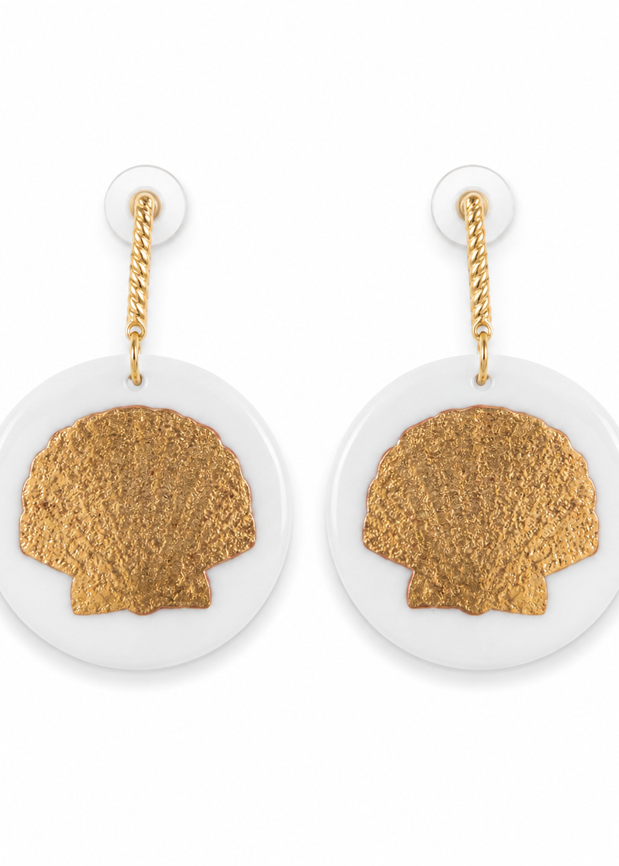 Coastal Hand Painted Gold Seashell Porcelain Earrings