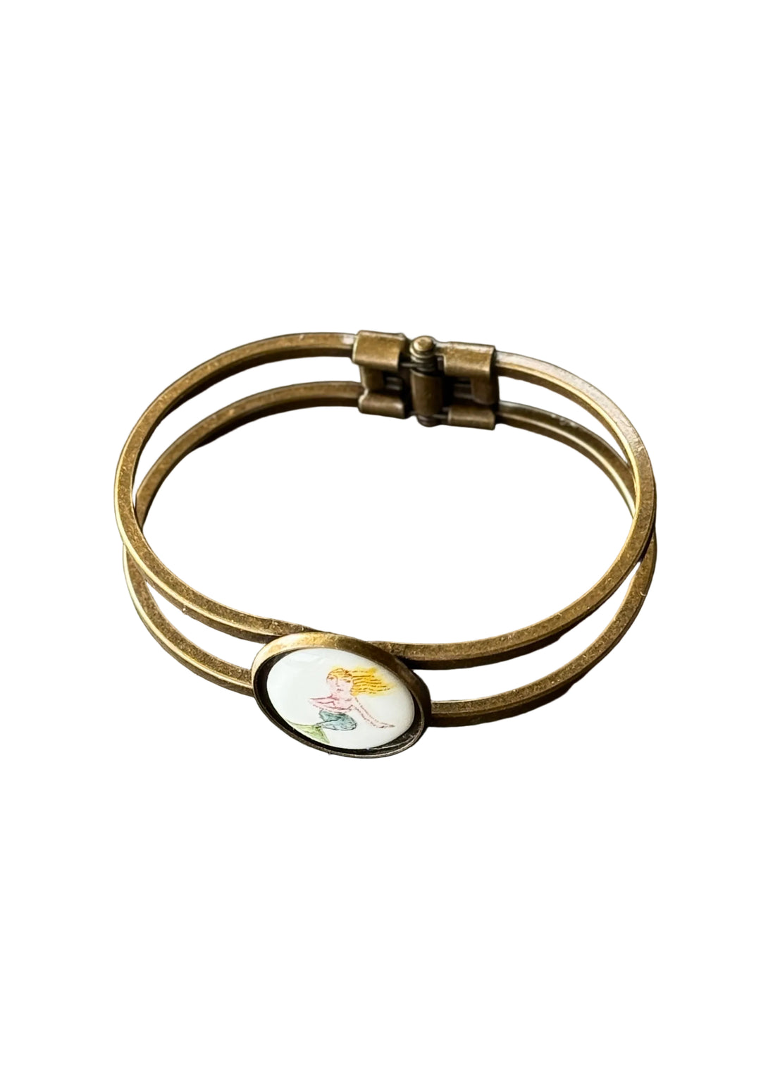 Mermaid Porcelain Pendant Bronze Cuff Bracelet