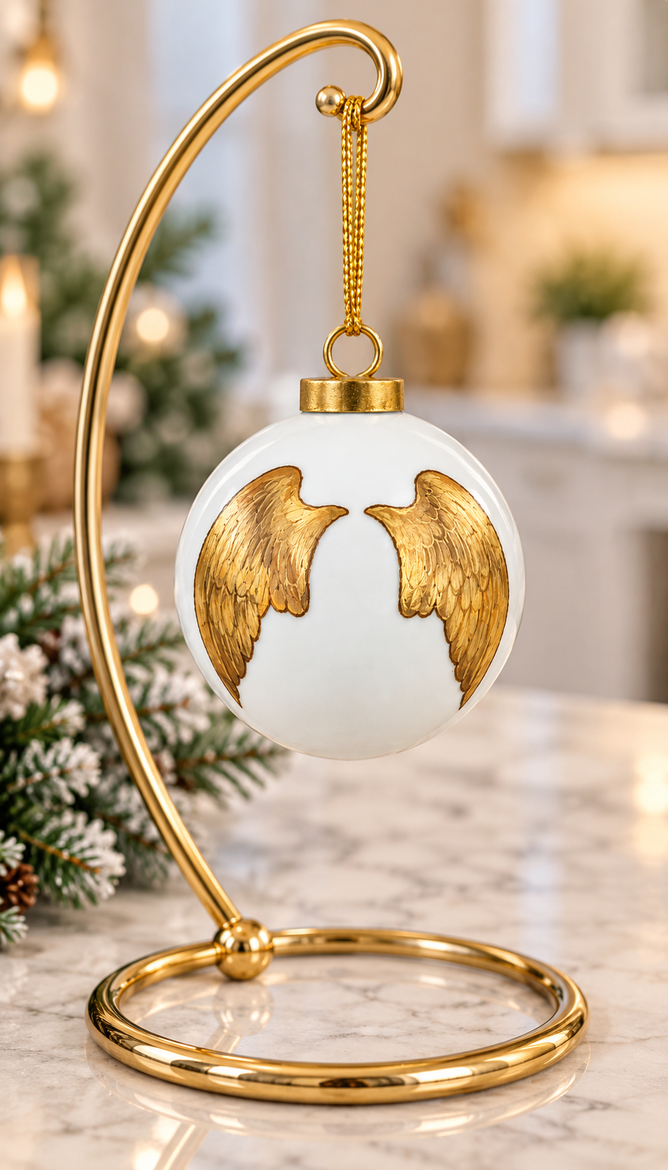 Hand-Painted Gold Angel Wings Porcelain Christmas Ornament