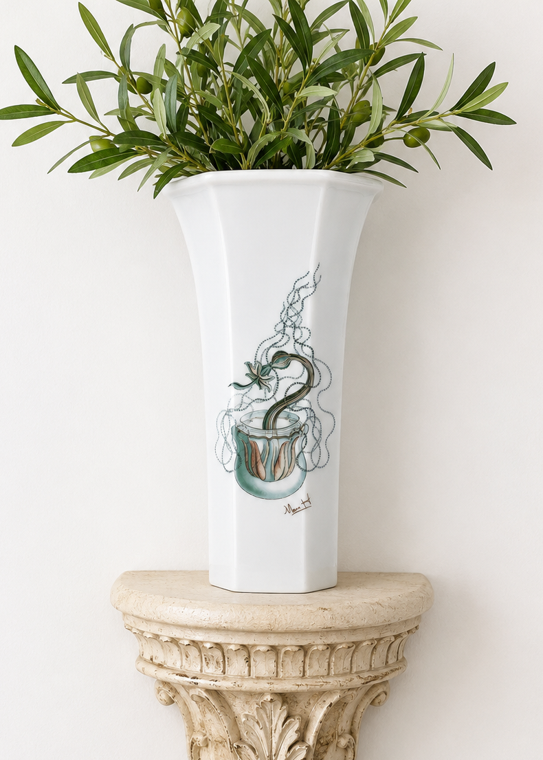 Coastal Botanical Porcelain Vase – Elegant Wall Sconce Accent