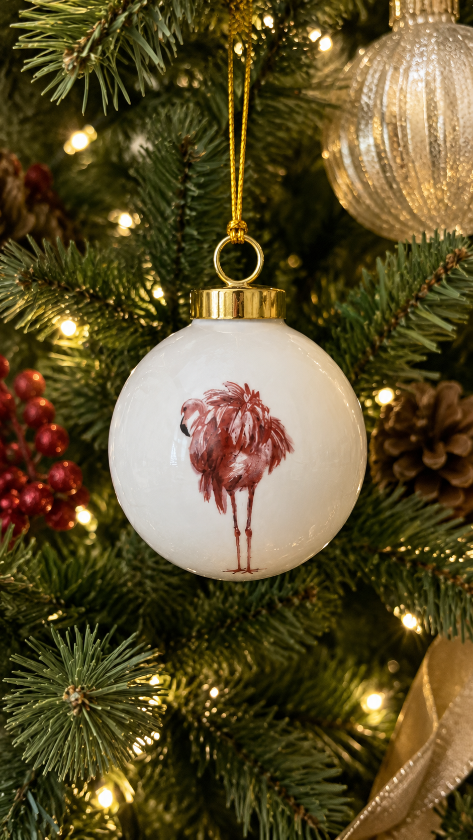 Coastal Flamingo Porcelain Christmas Ornament