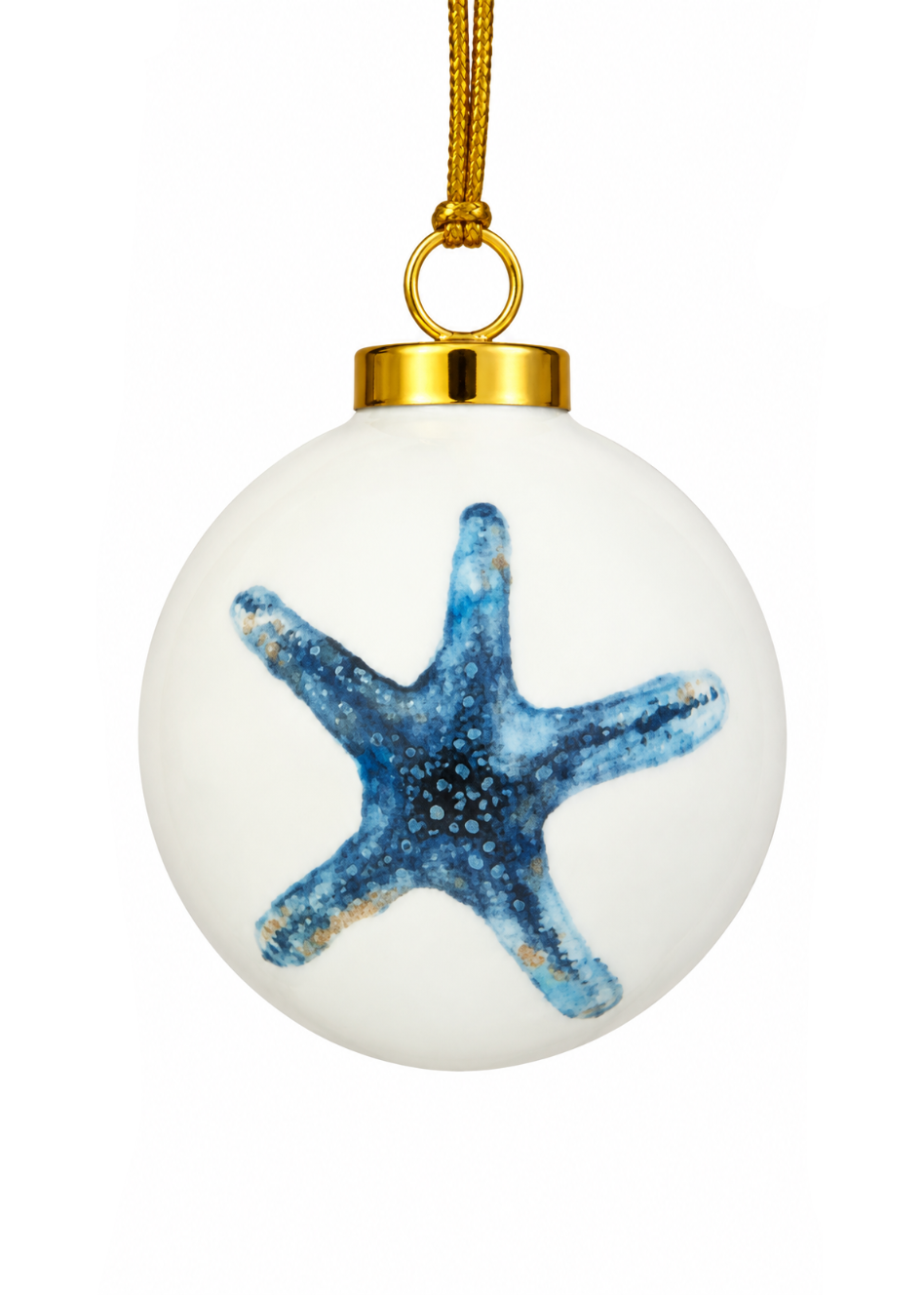 Hand-Painted Blue Starfish Porcelain Christmas Ornament