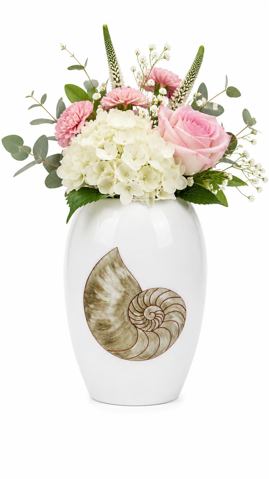 Hand-Painted Nautilus Shell Porcelain Vase | Coastal Beach House Décor