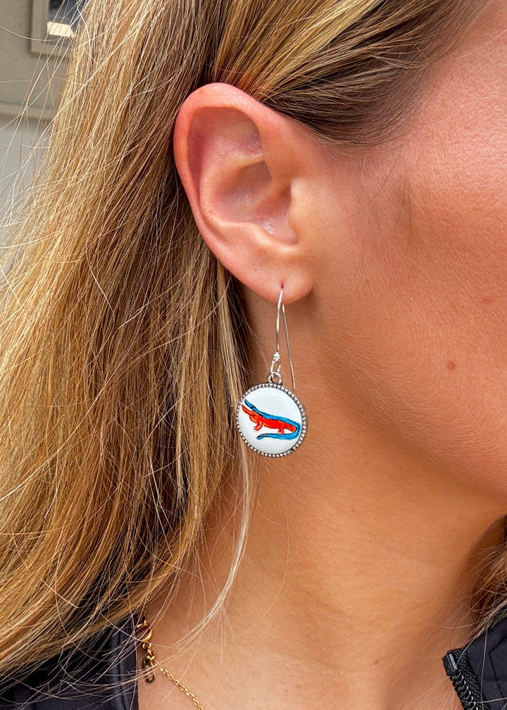 Gator Game Day Silver Dangle Earrings Mascot Jewelry Football