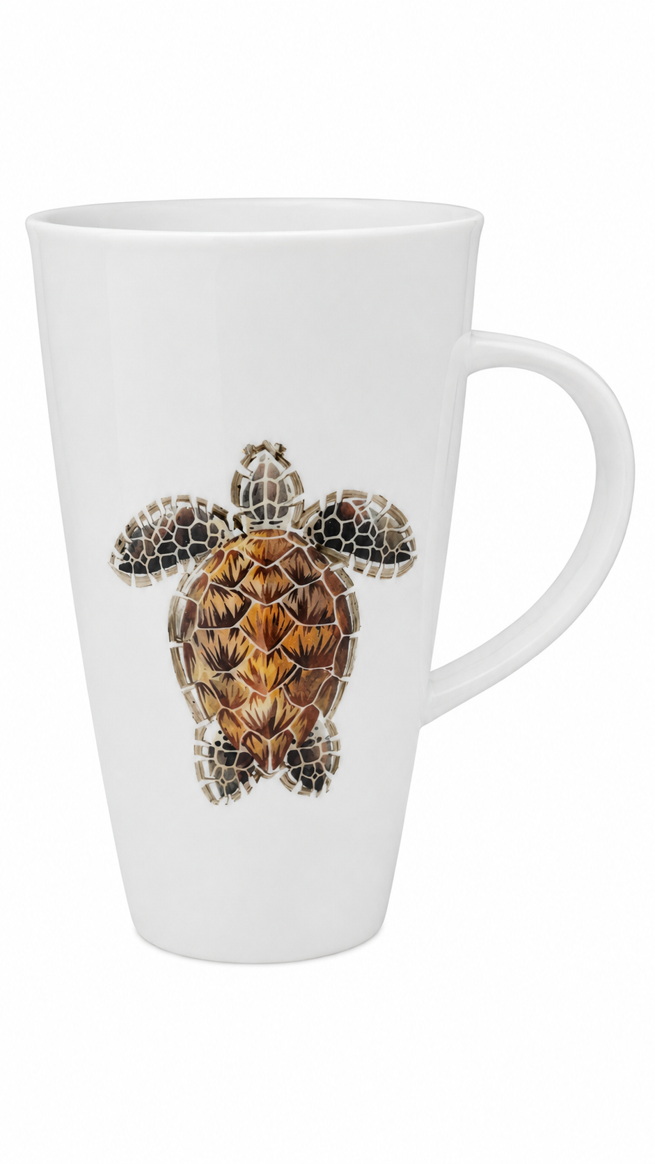 Hand-Painted Sea Turtle Latte Mug in a Coastal Kitchen
