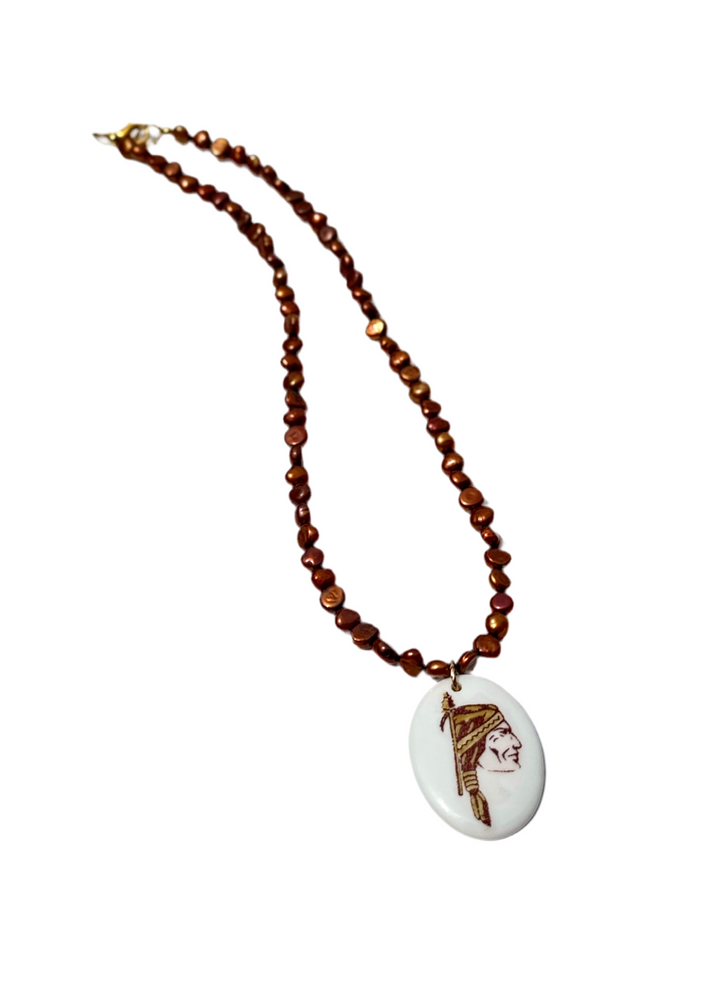 Game day Beaded Necklace Pearl Gold Garnet