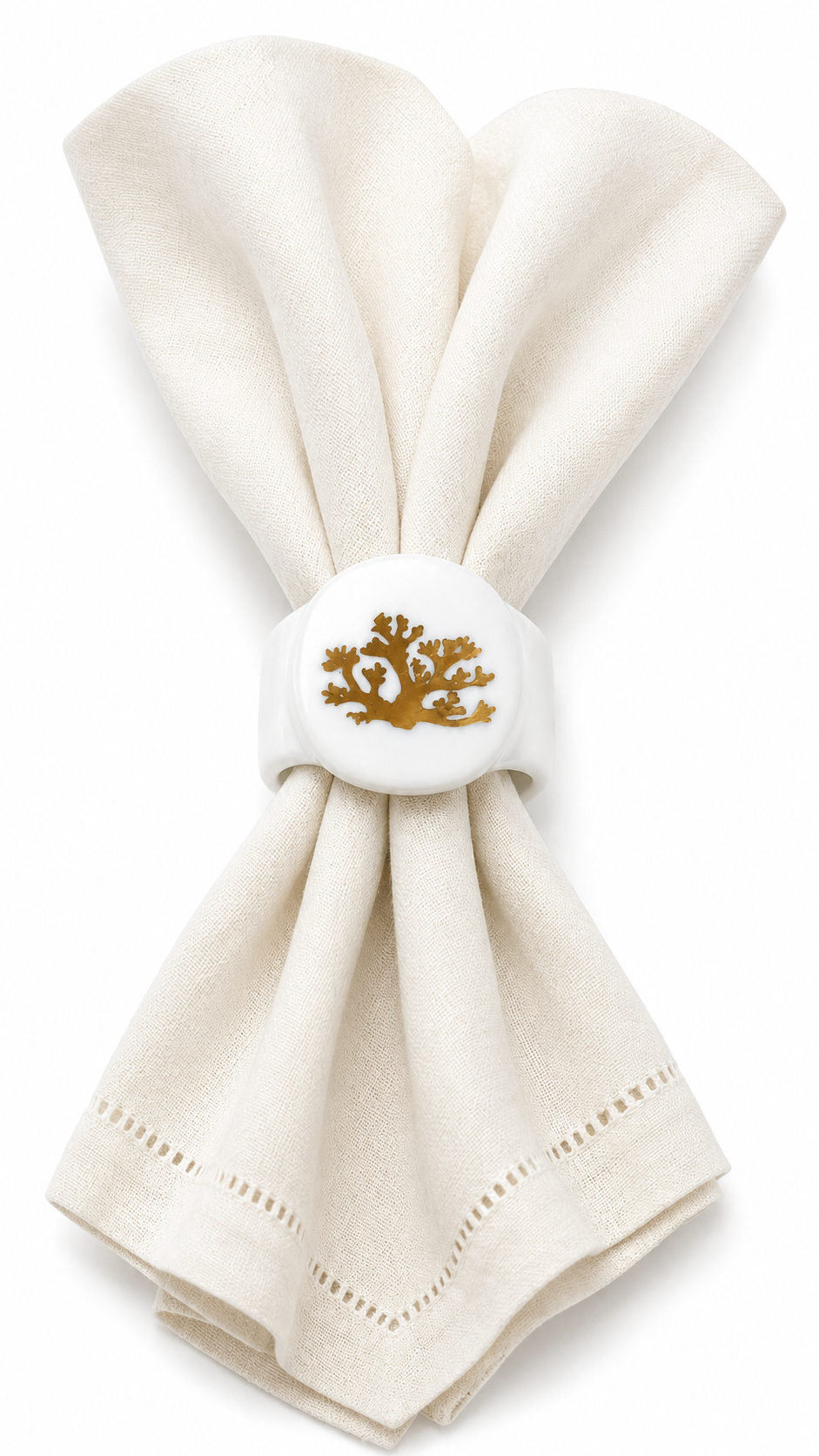 Set of 6 Gold Coral Porcelain Napkin Rings – Coastal Table Décor & Elegant Dining