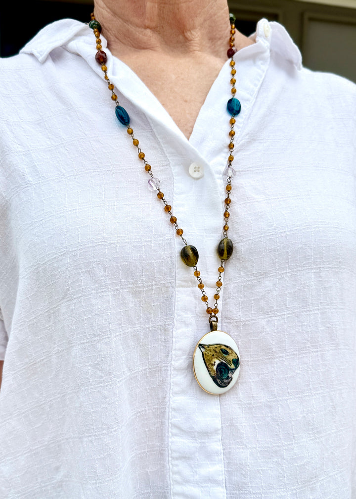 Jaguar Beaded Game Day Necklace Mascot Football Jewelry