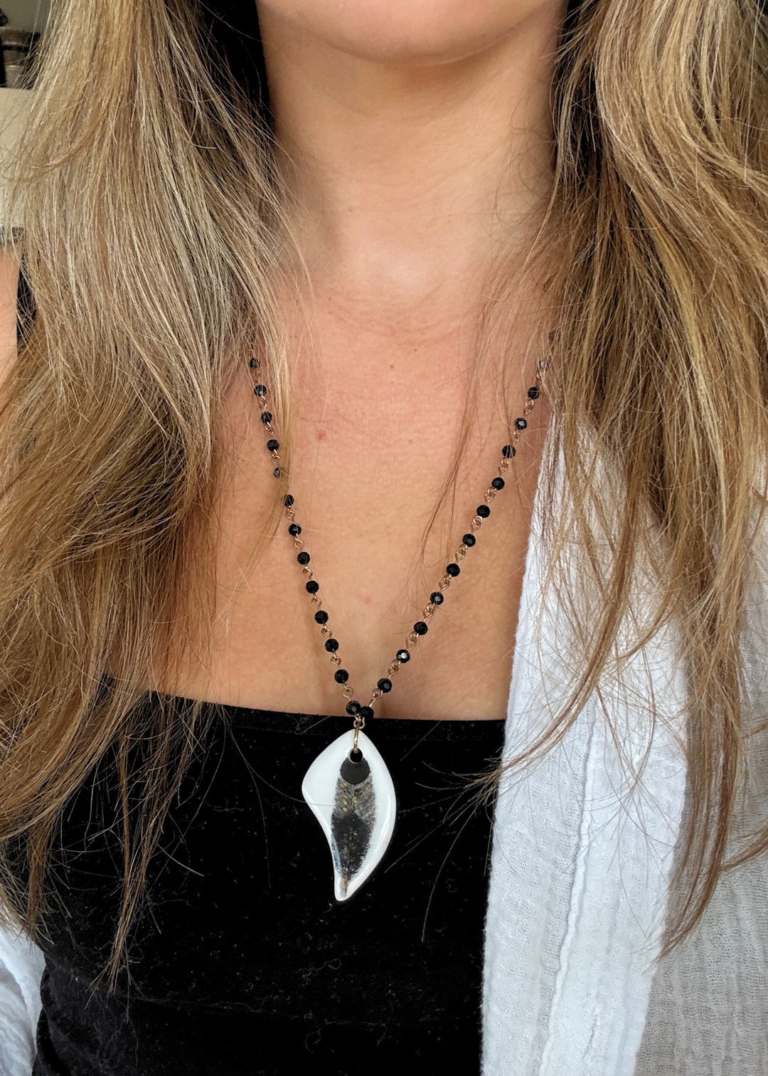 Feather Porcelain Pendant Necklace