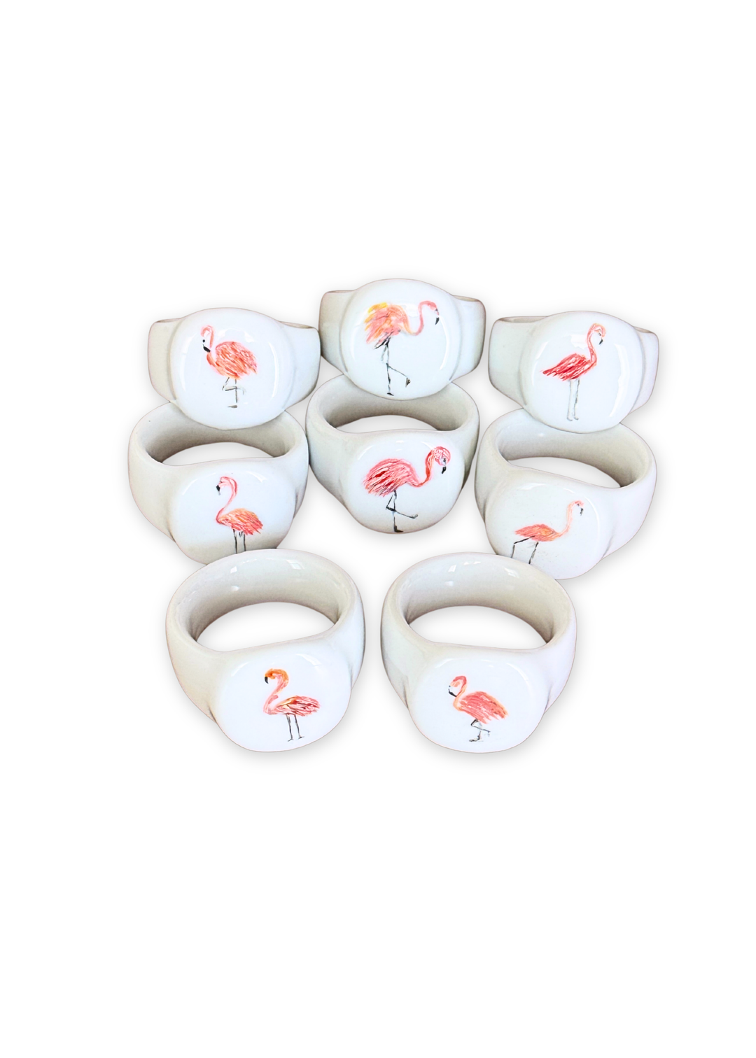 Flamingo Porcelain Napkin Rings – Set of 8