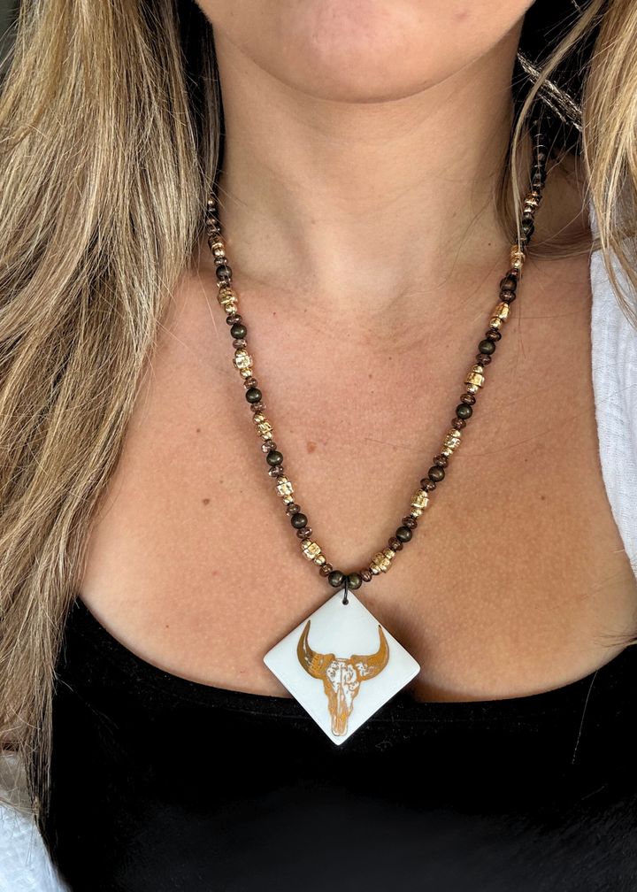 Western Cowboy Pendant Beaded Necklace