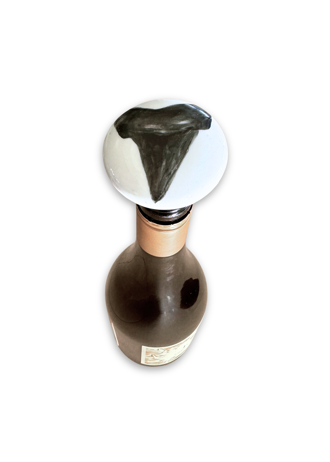 Shark Tooth Painted on a Ceramic Porcelain Wine Cork Stopper Barware