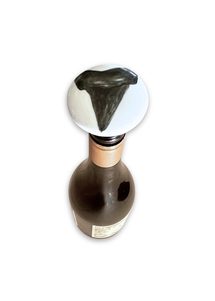 Shark Tooth Painted on a Ceramic Porcelain Wine Cork Stopper Barware