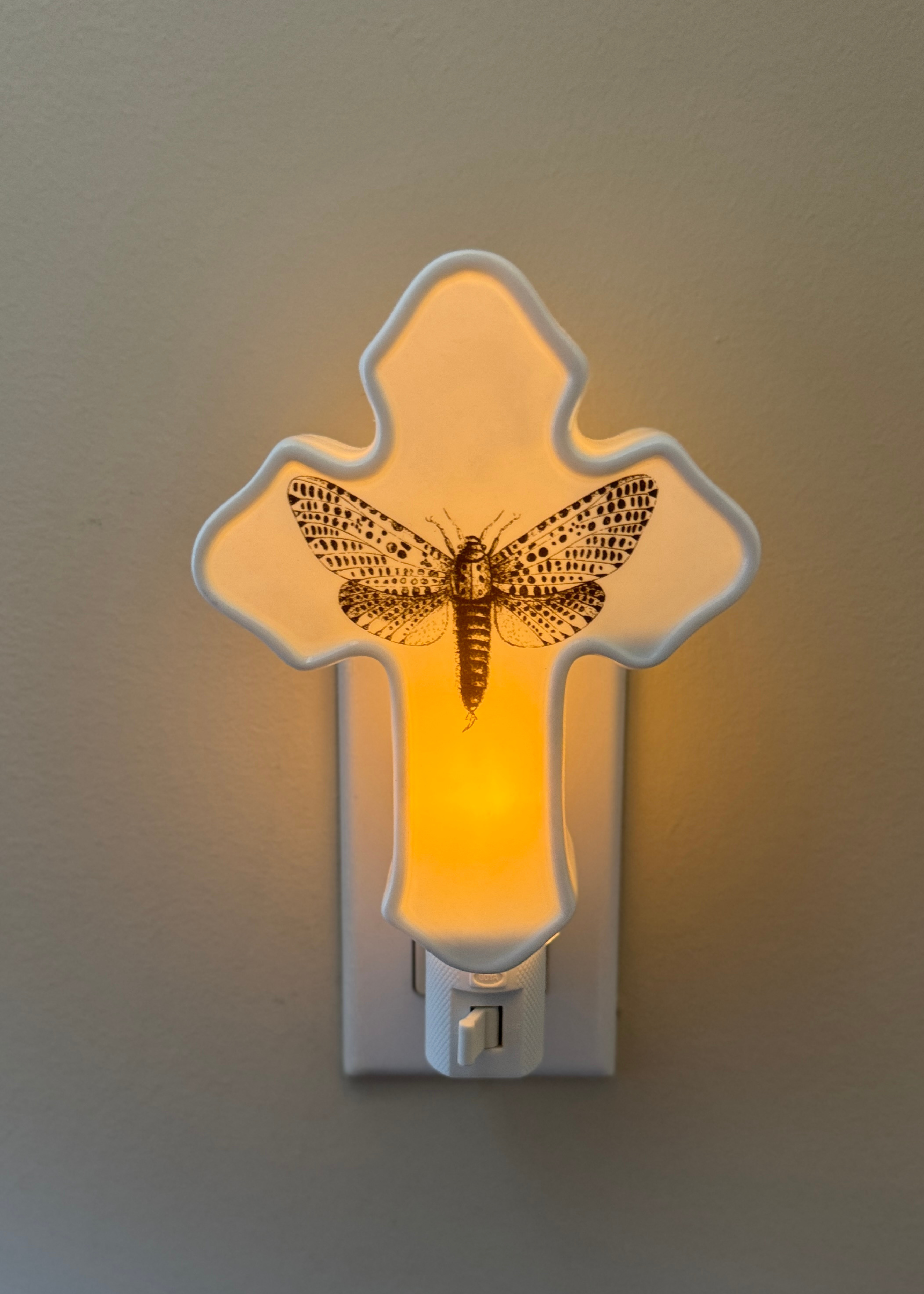 Moth Porcelain Cross Night Light