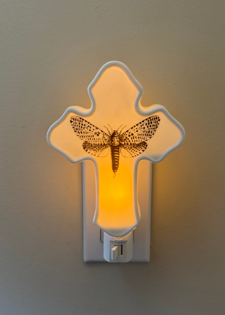 Moth Porcelain Cross Night Light