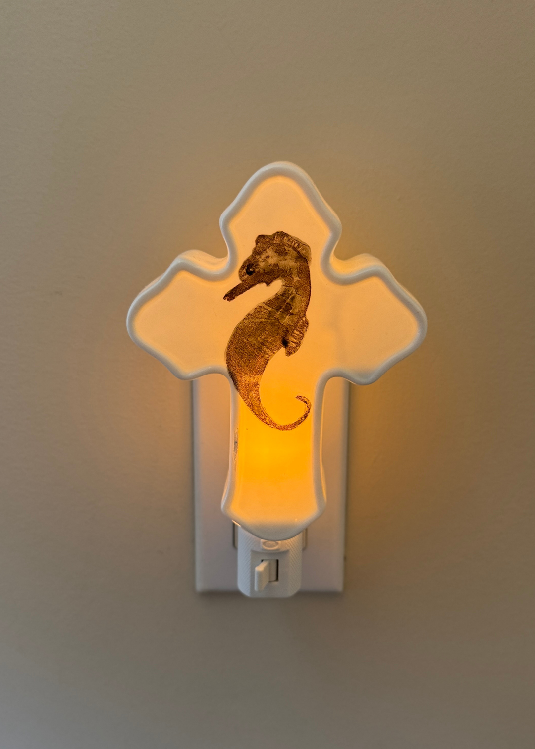 Seahorse Porcelain Cross Night Light